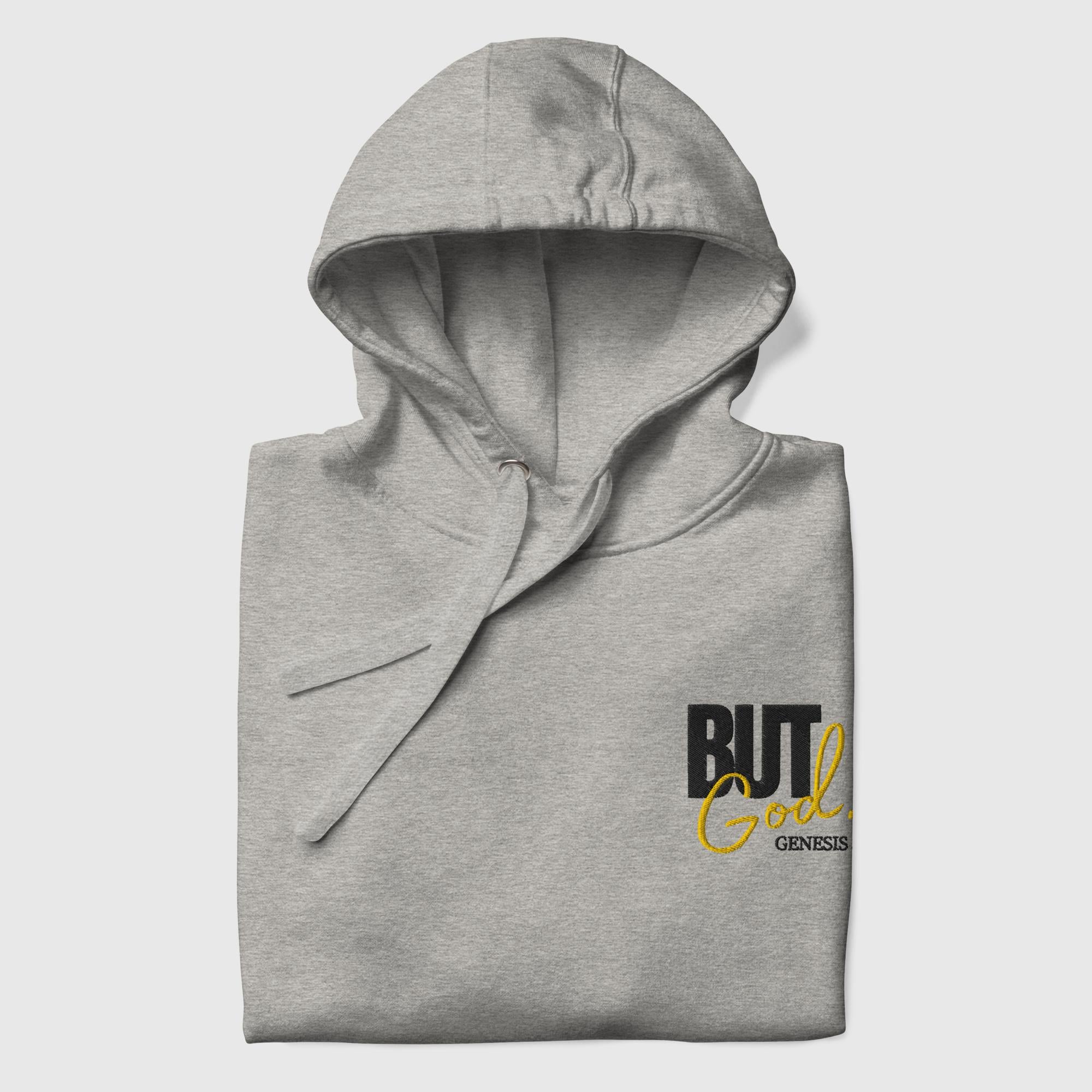 But God- lighter shades embroidered cotton hoodie